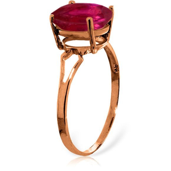 14K. SOLID GOLD RING WITH NATURAL OVAL RUBY (Rose Gold) - Picture 2 of 2